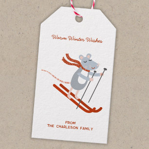 Cute Skiing Mouse Personalised Winter Holiday Gift Tags
