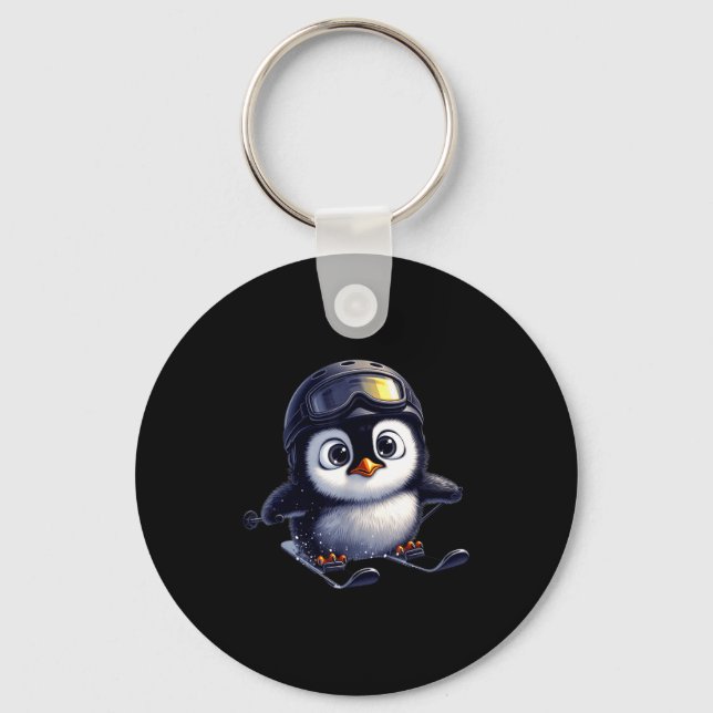 Cute skiing penguin winter adventure crew  key ring (Front)