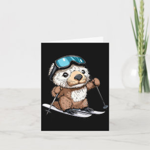 Cute skiing sea otter  card