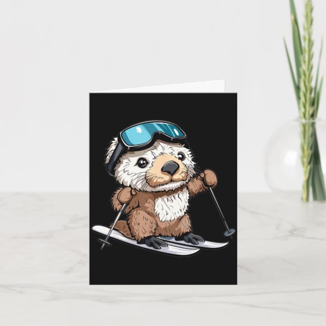 Cute skiing sea otter  card (Front)