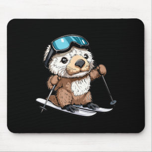 Cute skiing sea otter mouse pad