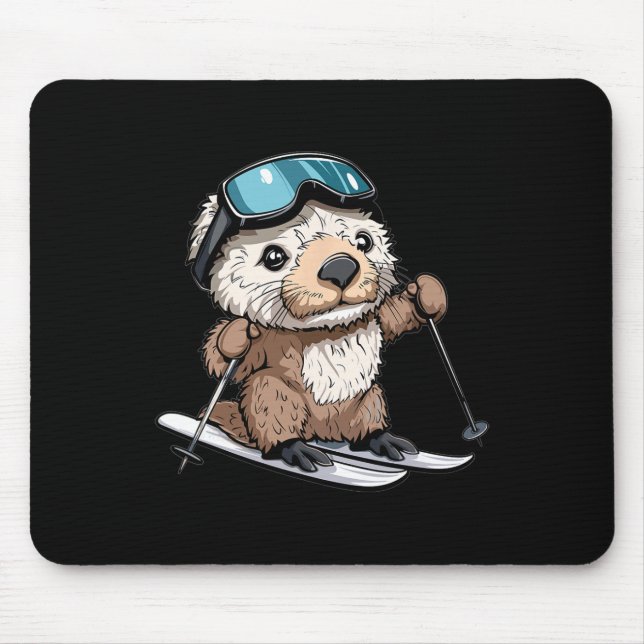 Cute Skiing Sea Otter  Mouse Pad (Front)