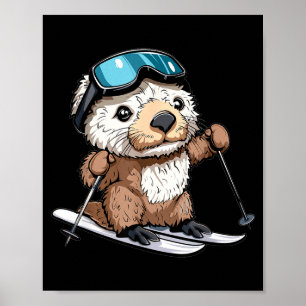 Cute skiing sea otter poster