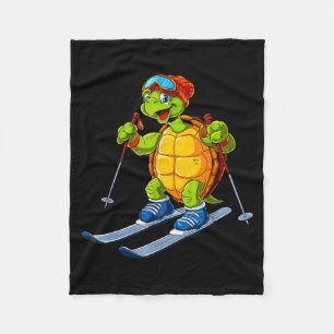 Cute skiing turtle cartoon winter sports  fleece blanket