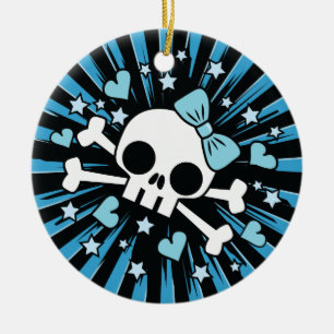 Cute Skull and Crossbones - Blue Ceramic Tree Decoration