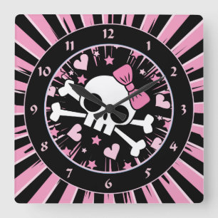 Cute Skull and Crossbones Square Wall Clock