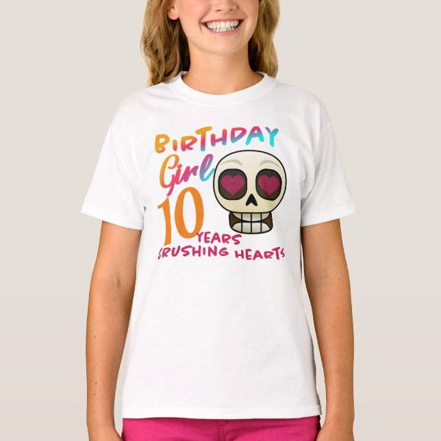 Cute Skull and Hearts Custom Birthday T-Shirt (Front)