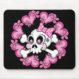 Cute Skull and Hearts Mouse Pad