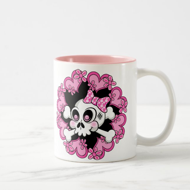 Cute Skull and Hearts Two-Tone Coffee Mug (Right)
