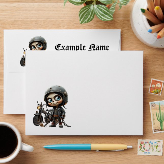 Cute Skull Biker | Moonlit Ride Through the Desert Envelope (Desk)
