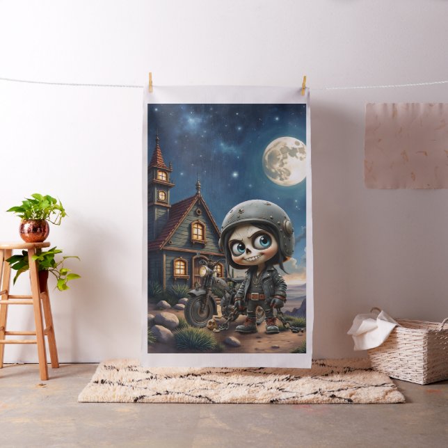 Cute Skull Biker | Moonlit Ride Through the Desert Fabric (In Situ)