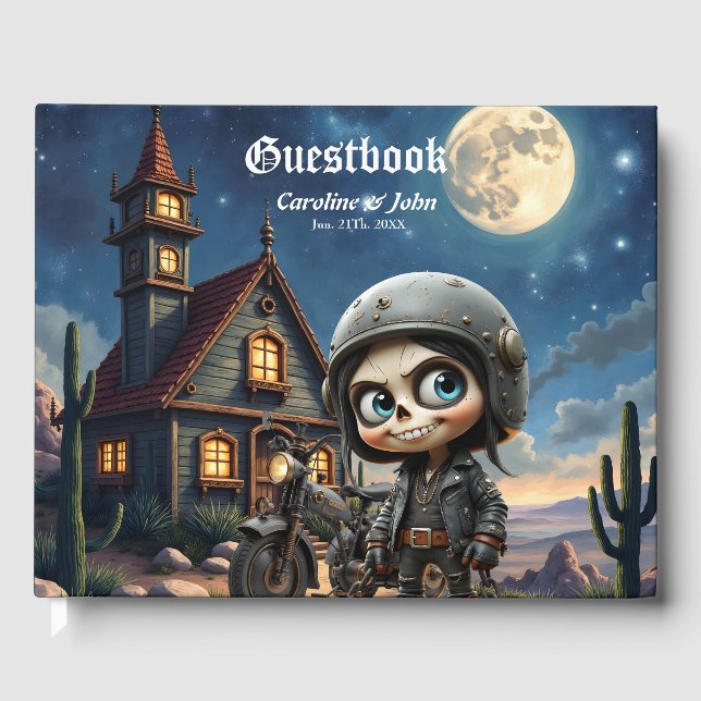 Cute Skull Biker | Moonlit Ride Through the Desert Guest Book (Front)