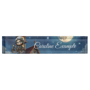 Cute Skull Biker Moonlit Ride Through the Desert Nameplate