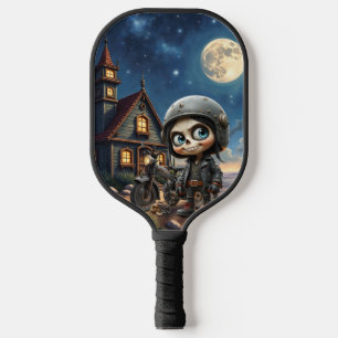 Cute Skull Biker   Moonlit Ride Through the Desert Pickleball Paddle