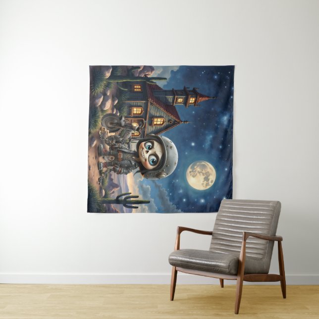 Cute Skull Biker | Moonlit Ride Through the Desert Tapestry (In Situ (Horizontal))