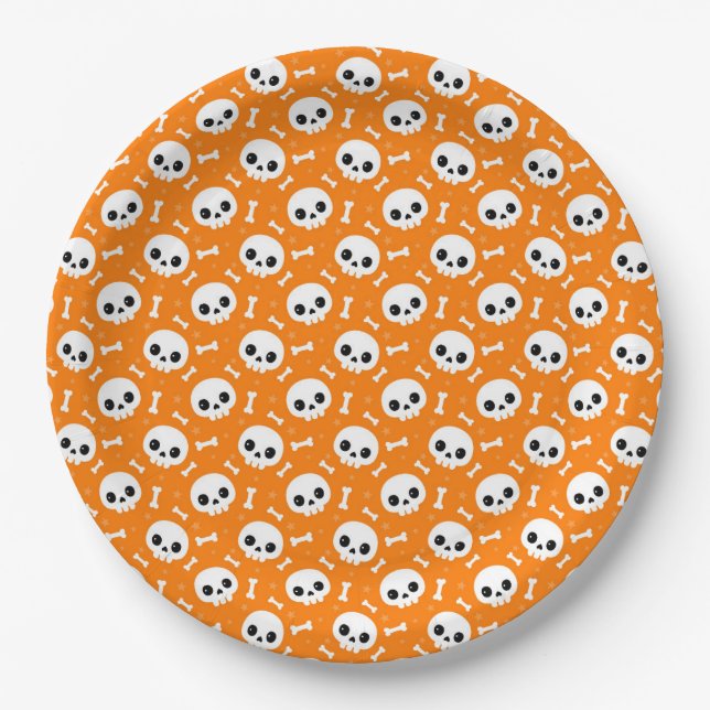 Cute Skull & Bones Halloween Pattern Paper Plate (Front)
