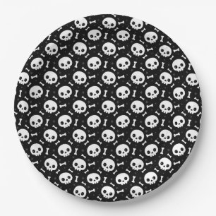 Cute Skull & Bones Halloween Pattern Paper Plate