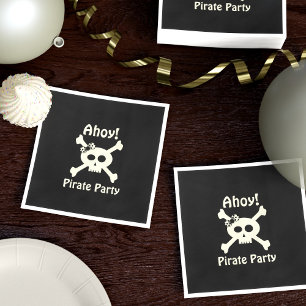 Cute Skull & Crossbones Black Pirate Party Napkins