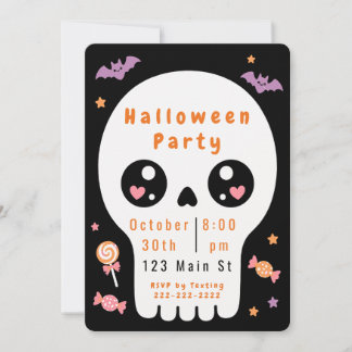 Cute Skull Halloween Party Invitation