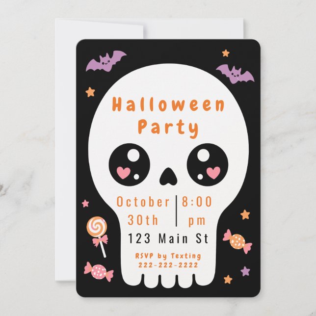 Cute Skull Halloween Party Invitation (Front)