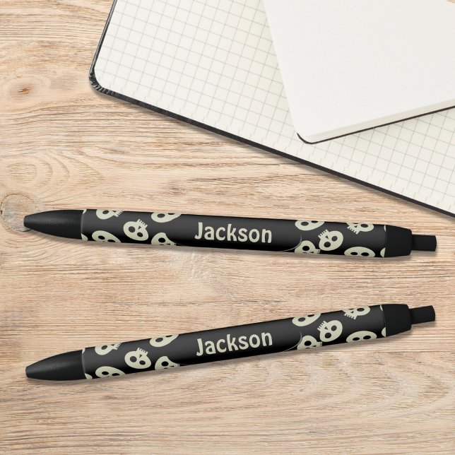 Cute Skull Pattern Black Personalised Pen (Cute skull pens with space for your name. Perfect for back to school! (or back to skull)💀)