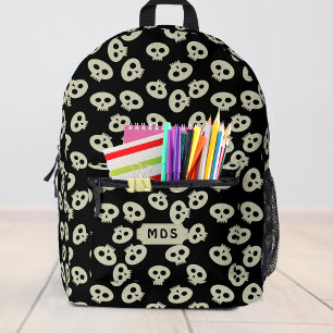 Cute Skull Pattern Monogram Black Printed Backpack