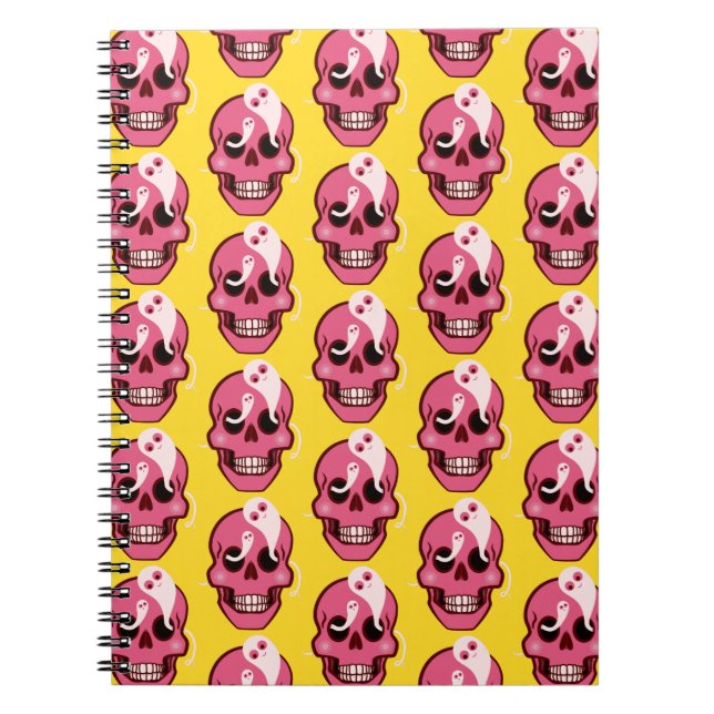 Cute Skull With Ghosts In Eye Sockets Pattern Notebook (Front)