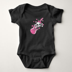 Cute Skull with Pink Guitar Baby Bodysuit