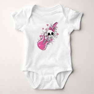 Cute Skull with Pink Guitar Baby Bodysuit