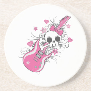 Cute Skull with Pink Guitar Coaster