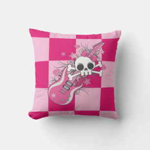 Cute Skull with Pink Guitar Cushion