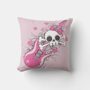 Cute Skull with Pink Guitar Cushion