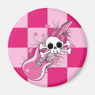 Cute Skull with Pink Guitar Magnet