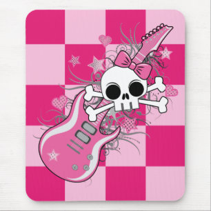 Cute Skull with Pink Guitar Mouse Pad