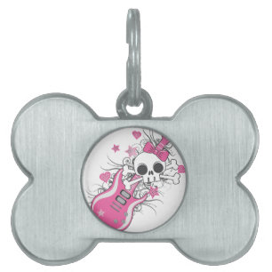Cute Skull with Pink Guitar Pet ID Tag