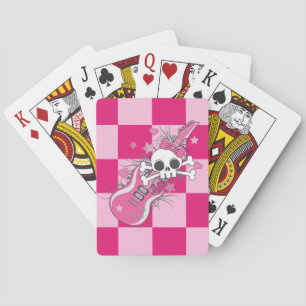 Cute Skull with Pink Guitar Playing Cards