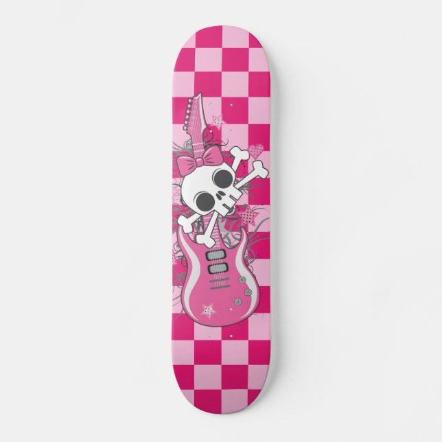 Cute Skull with Pink Guitar Skateboard (Front)