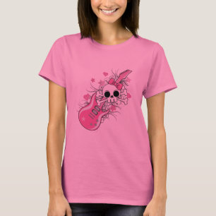 Cute Skull with Pink Guitar T-Shirt