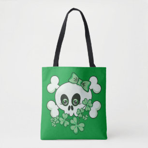 Cute Skull with Shamrocks Porcelain Plate Tote Bag