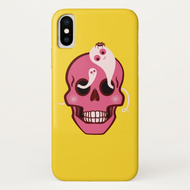 Cute Skull With Spider And Ghosts In Eye Sockets Case-Mate iPhone Case (Back)