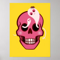 Cute Skull With Spider And Ghosts In Eye Sockets