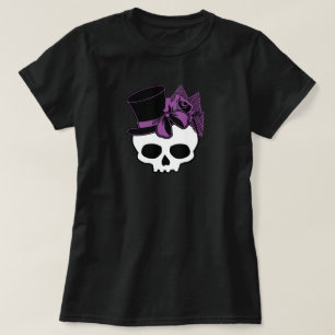 Cute Skull With Top Hat Purple Rose Bow