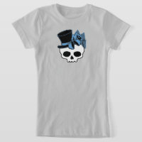 Cute Skull With Top Hat Rose Blue Bow