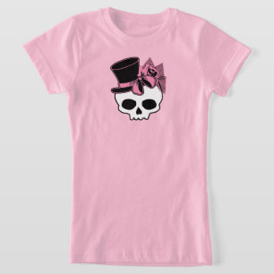 Cute Skull With Top Hat Rose Pink Bow
