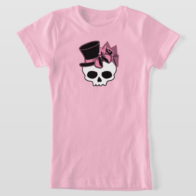 Cute Skull With Top Hat Rose Pink Bow (Laydown)