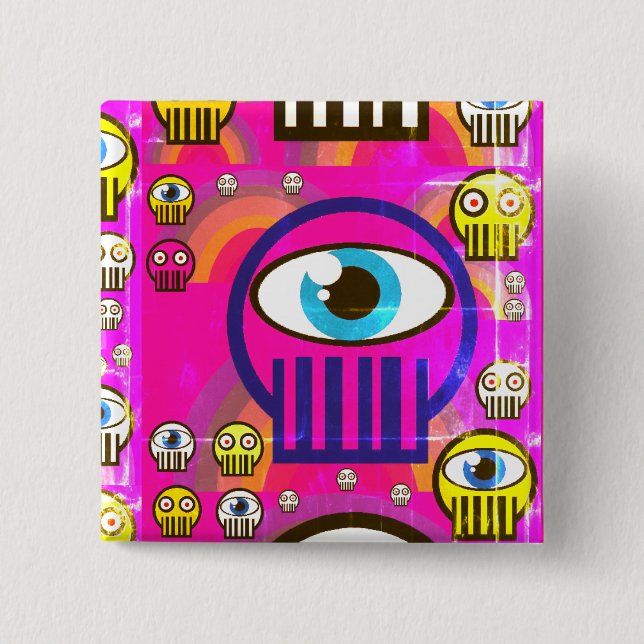 Cute skulls & alien skulls on button (Front)