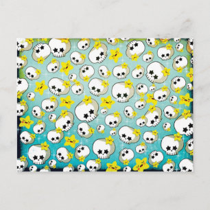 Cute Skulls And Stars Pattern Postcard