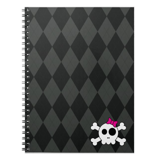 Cute Skully and Argyle Spiral Notebook (Front)