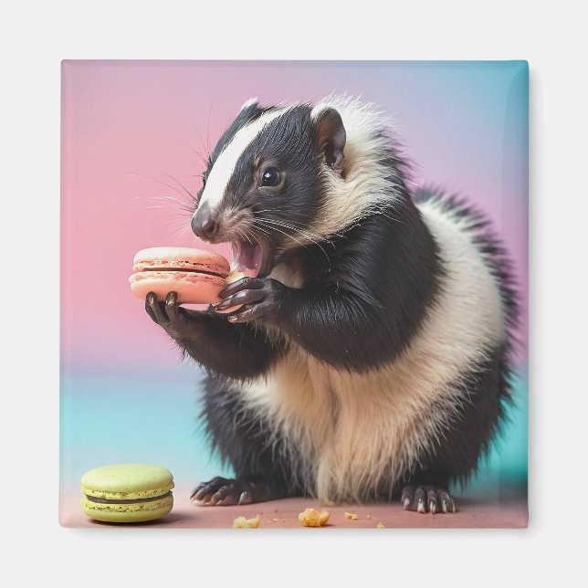 Cute Skunk Eating Colourful Macaroons  Magnet (Front)
