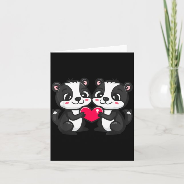 Cute Skunk In Love Couple Heart _ Valentines Day  Card (Front)